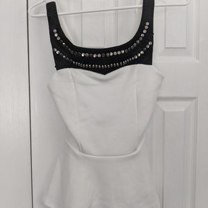 White and Black Peplum Top